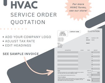 HVAC, verwarming en koeling, offertesjabloon voor handelsserviceorder, bewerkbaar en afdrukbaar in Excel