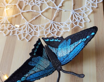 3D-Schmetterling blau bestickt, Haarnadel, Anhänger, Haarschnalle, Brosche,