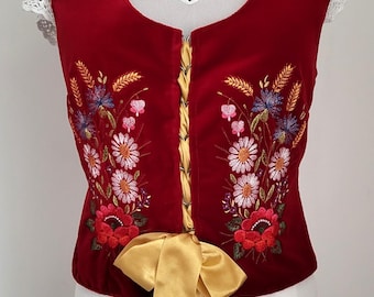 Geborduurd fluwelen vest, folk geborduurd vest, folk vest, fluwelen vest