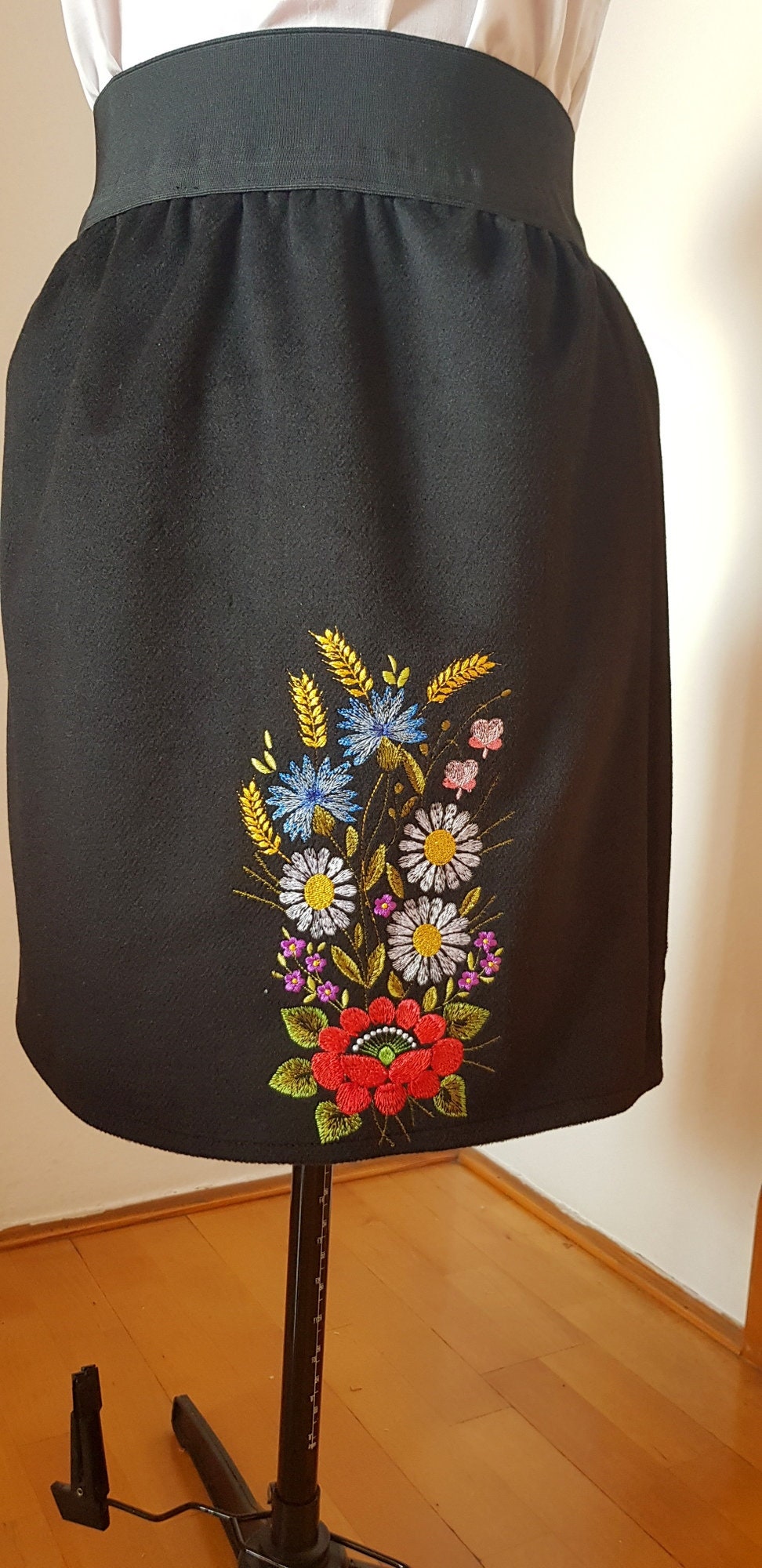 Black Embroidered Skirt Folk Skirt Folk Skirt Black Skirt - Etsy UK