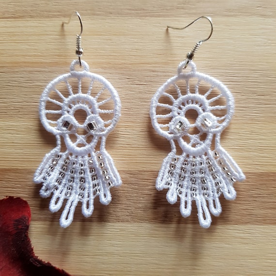 Buy Lace Earrings White Earrings Lace Online in India Etsy