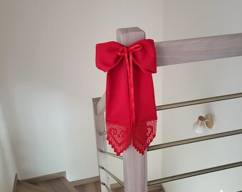 Christmas decoration, red bow, red ribbon, Christmas ribbon