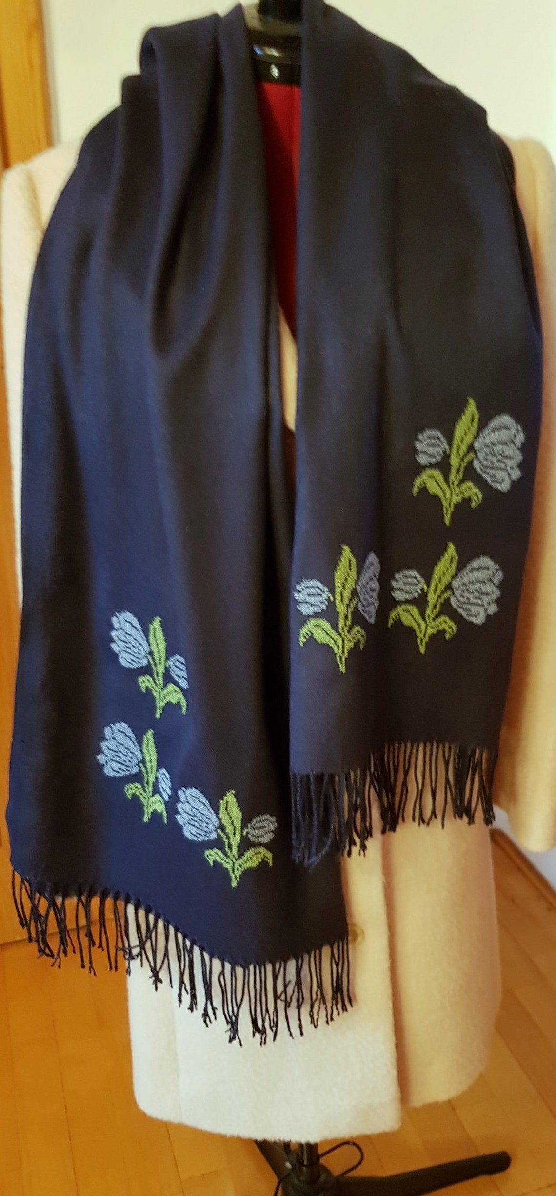 Bufanda Bordada Floral Con Perlas - Chal Elegante De Viscose 100% Para Mujeres, Multiusos