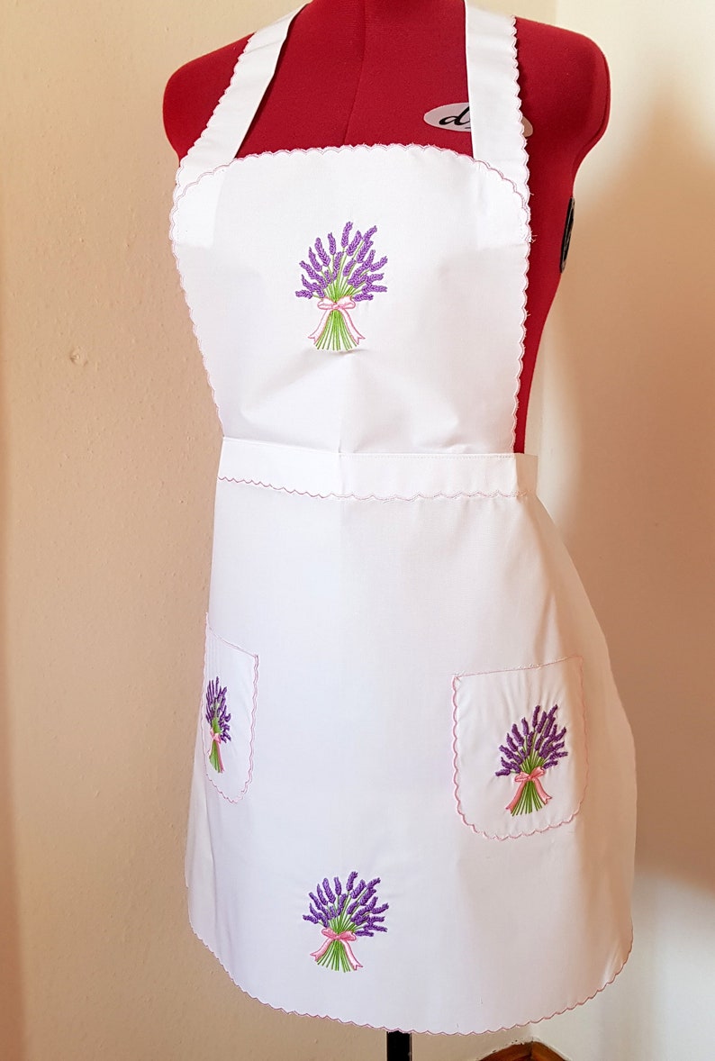 Kitchen apron, waiter apron, white apron, embroidered apron, kitchen stocking image 1