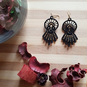 Black lace earrings with beads, Earrings Lace
