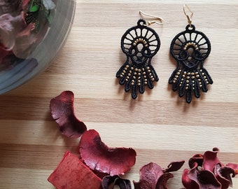Black lace earrings with beads, Earrings Lace