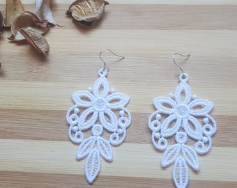 Lace earrings, white, black earrings, Earrings Lace