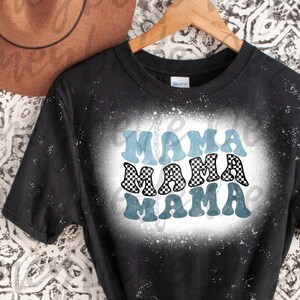 Mama Mama Mama Blue Checkered Distressed PNG