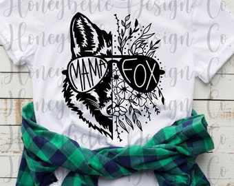 Mama Fox Half Floral PNG SVG Design