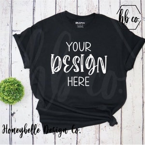 Gildan Unisex Black tee mockup Gildan Softstyle Mockup Flat Lay Shirt Mock Up Fall mockup White Wooden Background