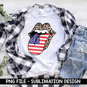 Cheetah Tongue Out PNG Kiss Lips Tongue Out Cheetah American Flag Estampado de leopardo Diseño de sublimación / Impresión de sublimación / Archivo de corte