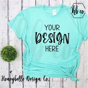 Gildan 64000 Heather Seafoam Unisex Tee mockup Gildan Softstyle Mockup Flat Lay Shirt Mock Up Fall mockup White Wooden Background