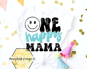 Retro One Happy Mama PNG SVG JPEG - Groovy Sublimation Design