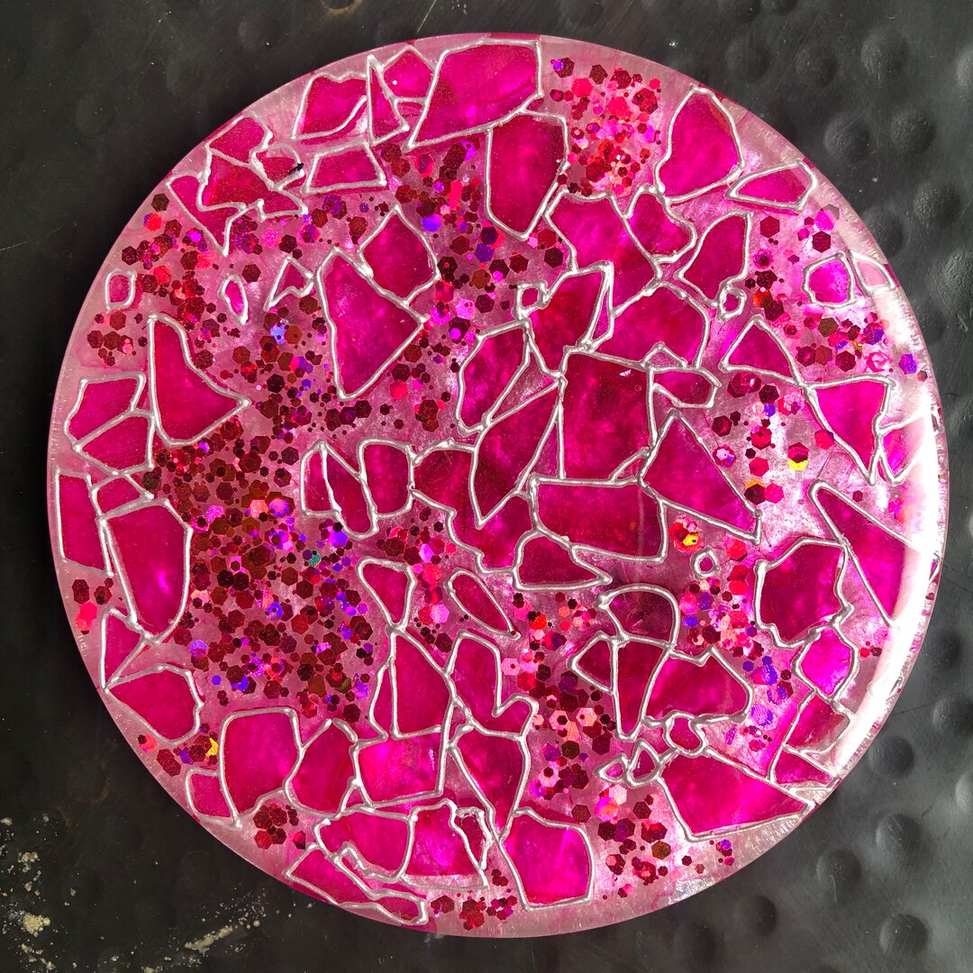 6 X 6 Resin Art Glass Filled Large Coaster/trivet Etsy