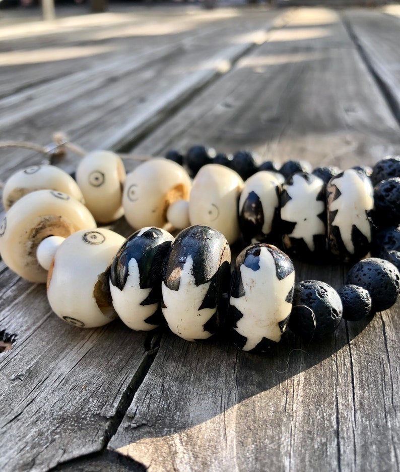 African bone bead lava necklace African bone bead lava necklace