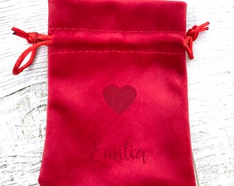 laser engraved velvet bag name gift wrapping heart