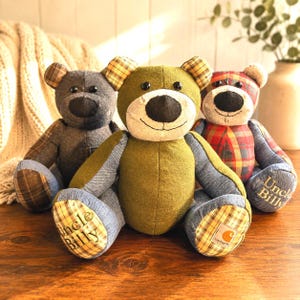 Memory Bear Made From Loved One’s Clothing | Memorial Teddy Bear | Keepsake Bear | Bereavement Gift | Handmade From Clothing Custom