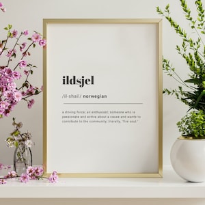 Ildsjel Norwegian DIGITAL definition print, hygge print, Norway decor, anniversary gift, boho print, typography, quote print