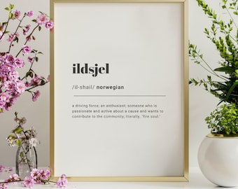 Ildsjel Impresión de definición DIGITAL noruega, impresión hygge, decoración de Noruega, regalo de aniversario, impresión boho, tipografía, impresión de citas