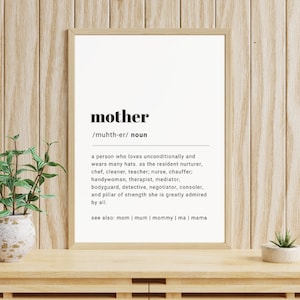 Mother Definition Print Mummy Mum Mom Mama Personalised Definition Wall Art Print, Gift for Mum, Female Gift, Typography Print, Mother's Day