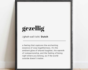 Gezellig Impresión de definición DIGITAL holandesa, impresión hygge, decoración holandesa, regalo de aniversario, impresión boho, tipografía, impresión de citas, decoración Scandi