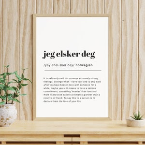 jeg elsker deg Impresión de definición DIGITAL noruega, impresión hygge, decoración de Noruega, regalo de aniversario, impresión boho, tipografía, impresión de citas
