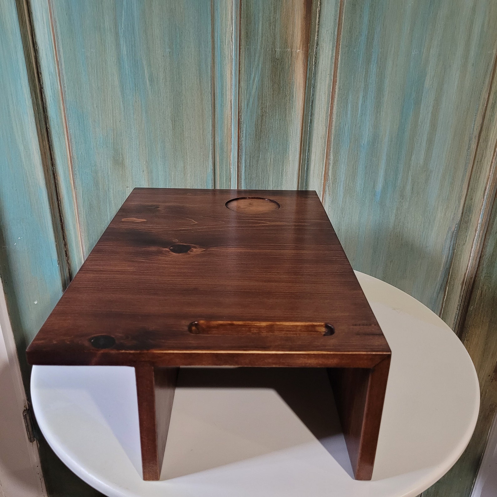 Handmade Wood Couch Arm Table With Extension. Stained Wood Etsy