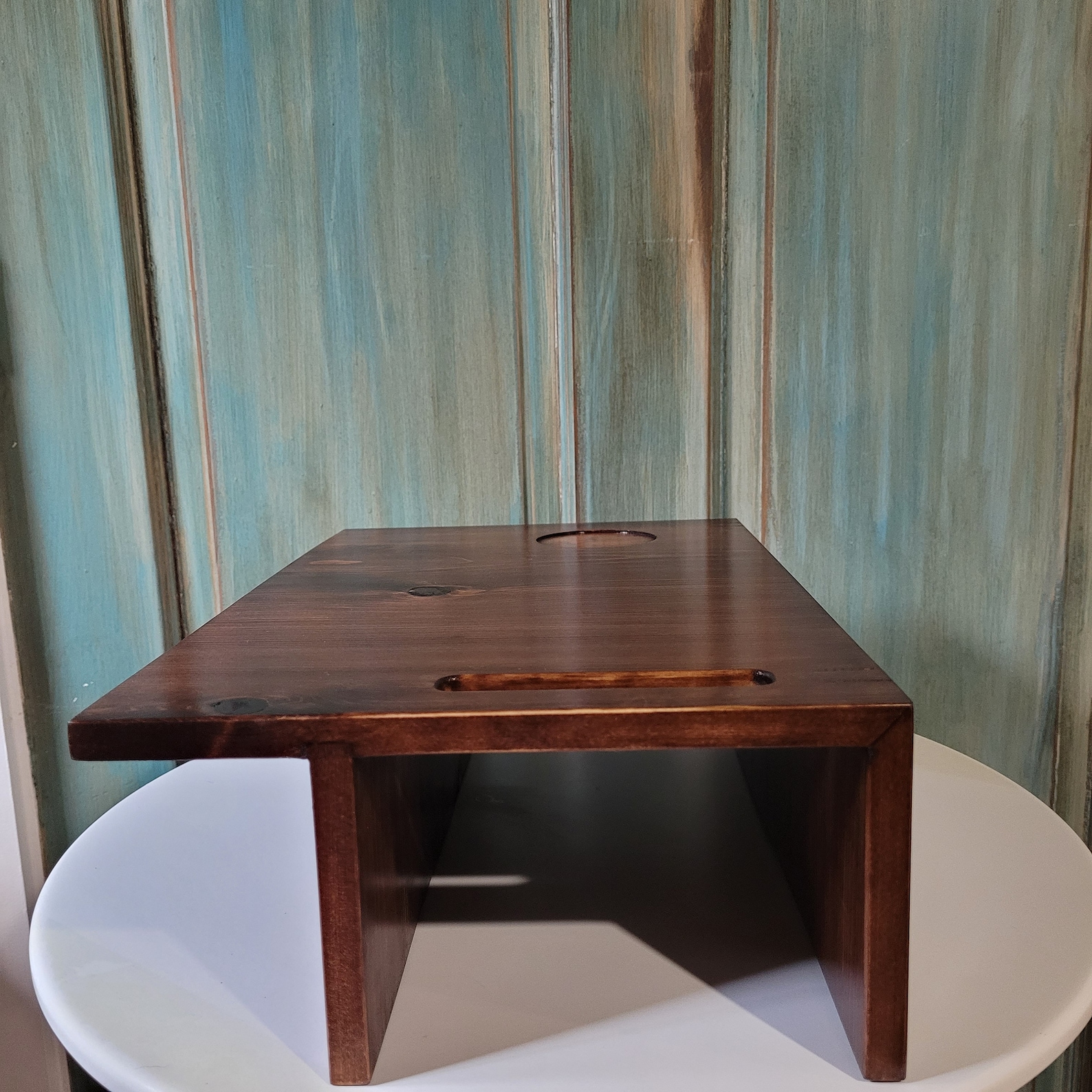 Handmade Wood Couch Arm Table With Extension. Stained Wood Etsy