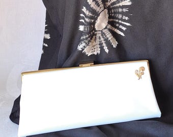 1960s White Vinyl Clutch Bag, Gold Metal Frame