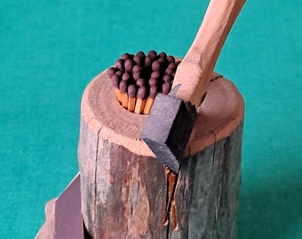 Volkskunst Streichholzhalter. Ausgefallene „Lumber Jack Tobacciana“. Stumpen Streichholzschachtel! Hergestellt von Herrn R. Öberg.