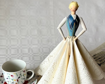 Wooden Napkin Holder Woman. Hand Crafted in Sweden. Marked on the Front with "Skellefteå" - Town in the North. Made in the 1950's.