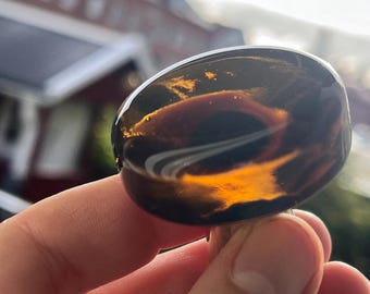3 Vintage Dark Amber Glass Brass Cabinet Knobs, Lindshammar Verrina Swedish 1960s