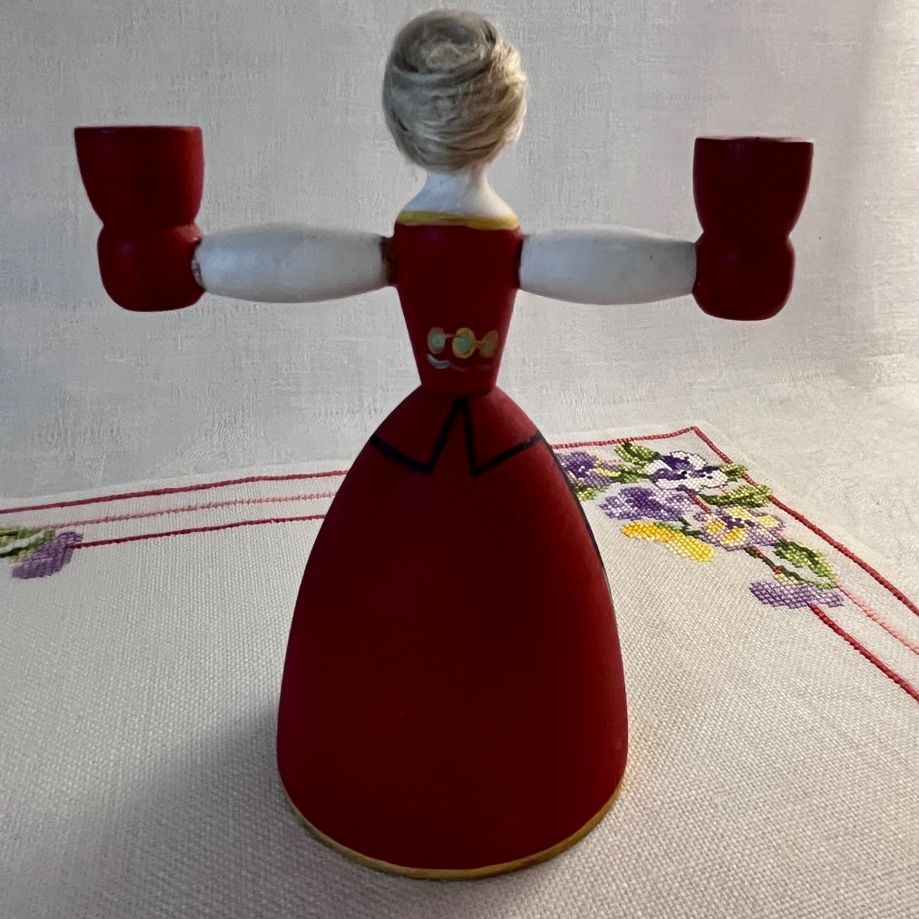 Folk Art Wooden Doll Figurine. Double Candle Holder. for Chime