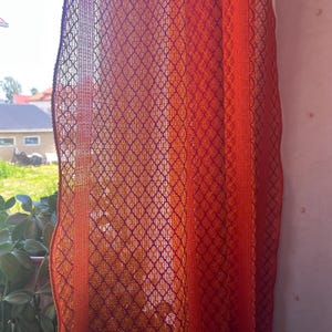 Singel Net Curtain. Sheer Curtain. From the 1970&#39;s. Stunning Orange. Woven Ruff Structure. Stripes and Diamond Design. Hem Top and Bottom.