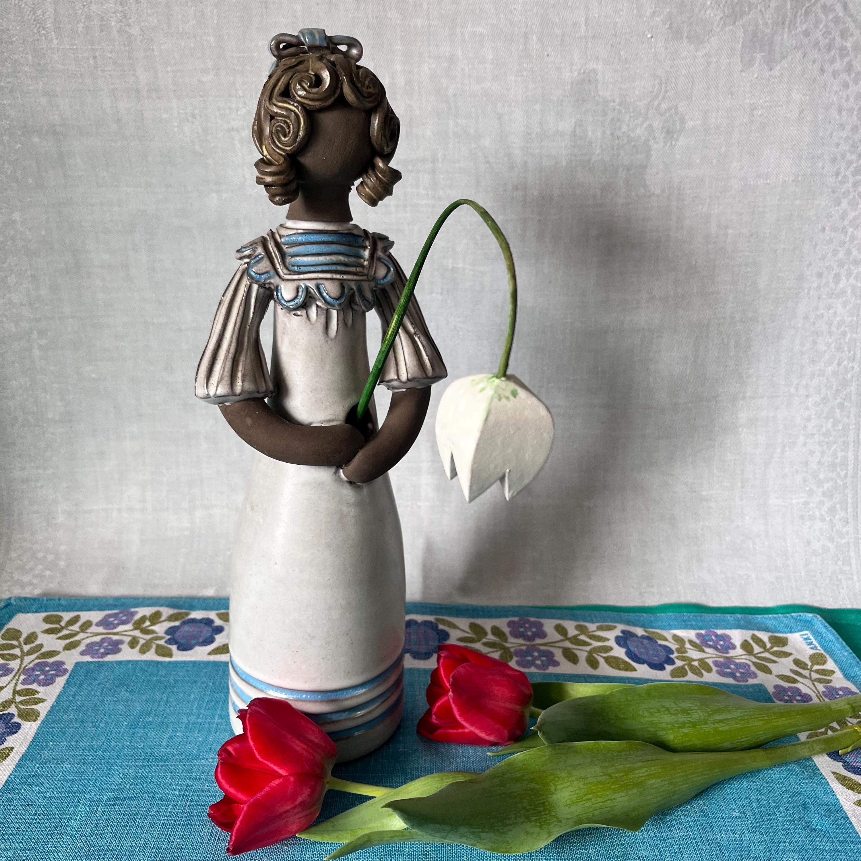Ceramic Dried Flower Holder Girl Figurine. Elbogen Keramik. Made