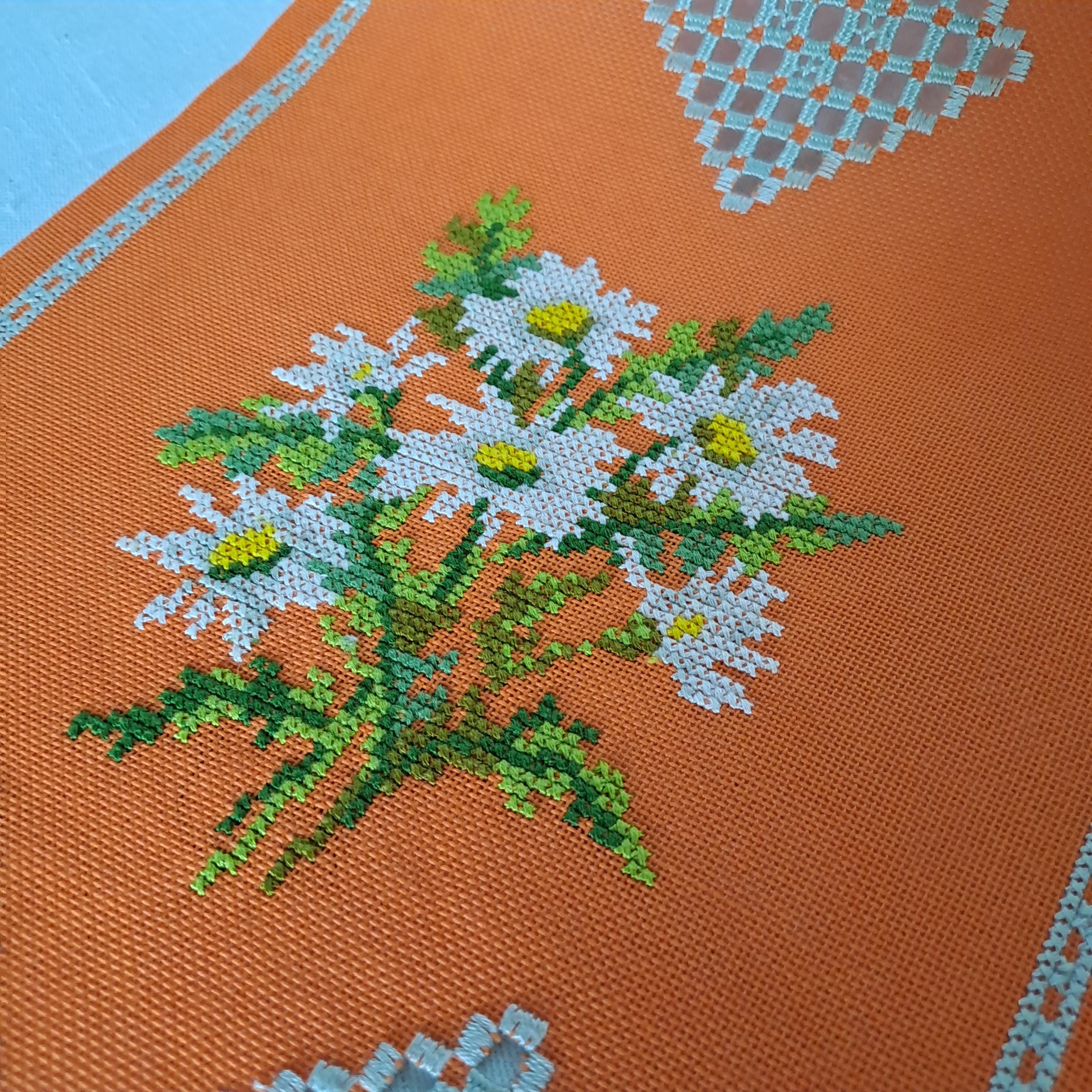 Embroidered Table Runner. Decorated With Hardanger Stitches