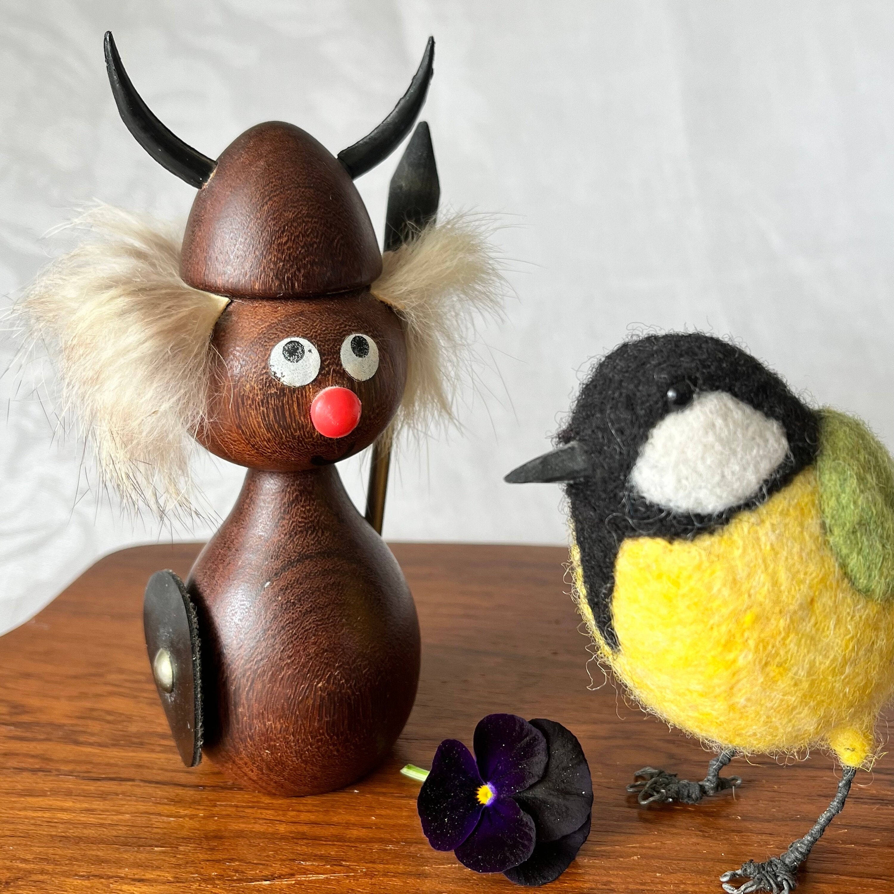 Red Nose Danish Vintage Viking With Wild Rabbit Fur Hair. Hand