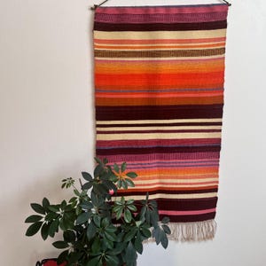 Vintage Hand Woven Wool Tapestry. &quot;Rana&quot; Wall Hanging. Made in Sweden. 1970&#39;s. Big Rana. Long Knotted Cotton Fringe. Hanger Included.