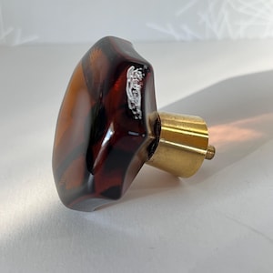 Extra Large Glass and Brass Cabinet Knob. Furniture Knob From the 1960s. Made by Lindshammar Glassware Sweden. Dark Amber Big Door Knob.