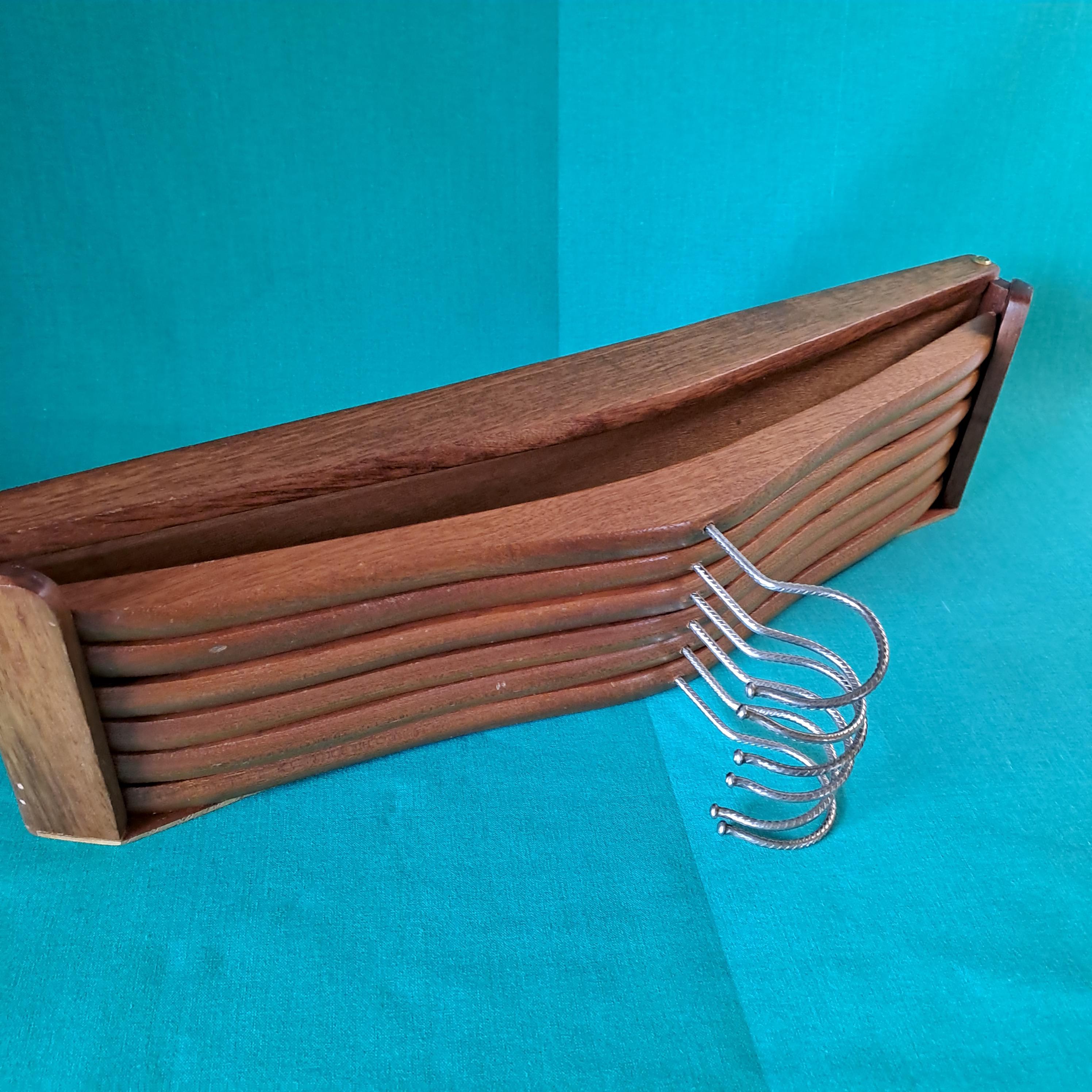 Vintage Teak Coat Hanger Stand With 6 Hangers, Swedish 1950s