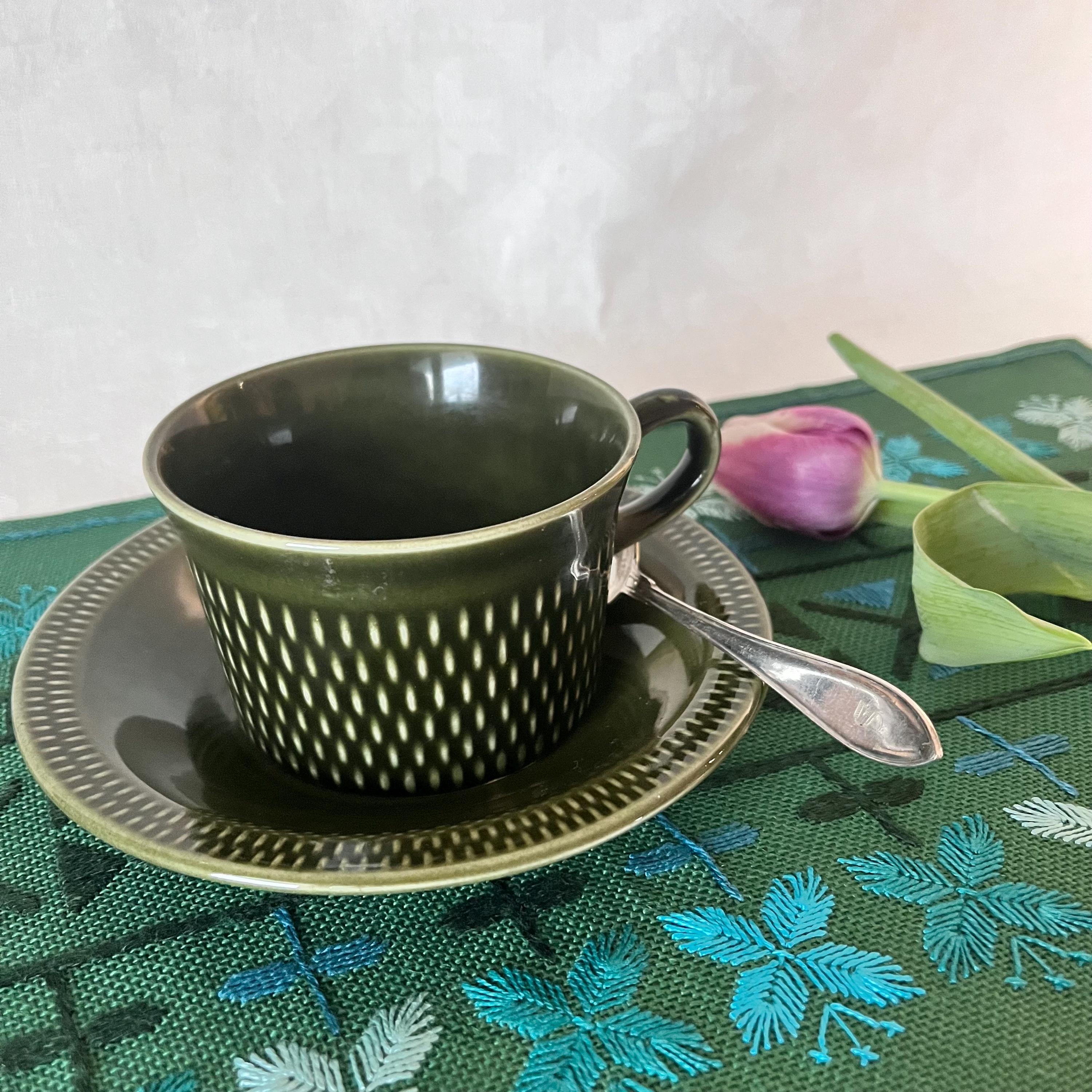 Stavangerflint Gronette Ceramic Cup With Saucer. Vintage Cup Made