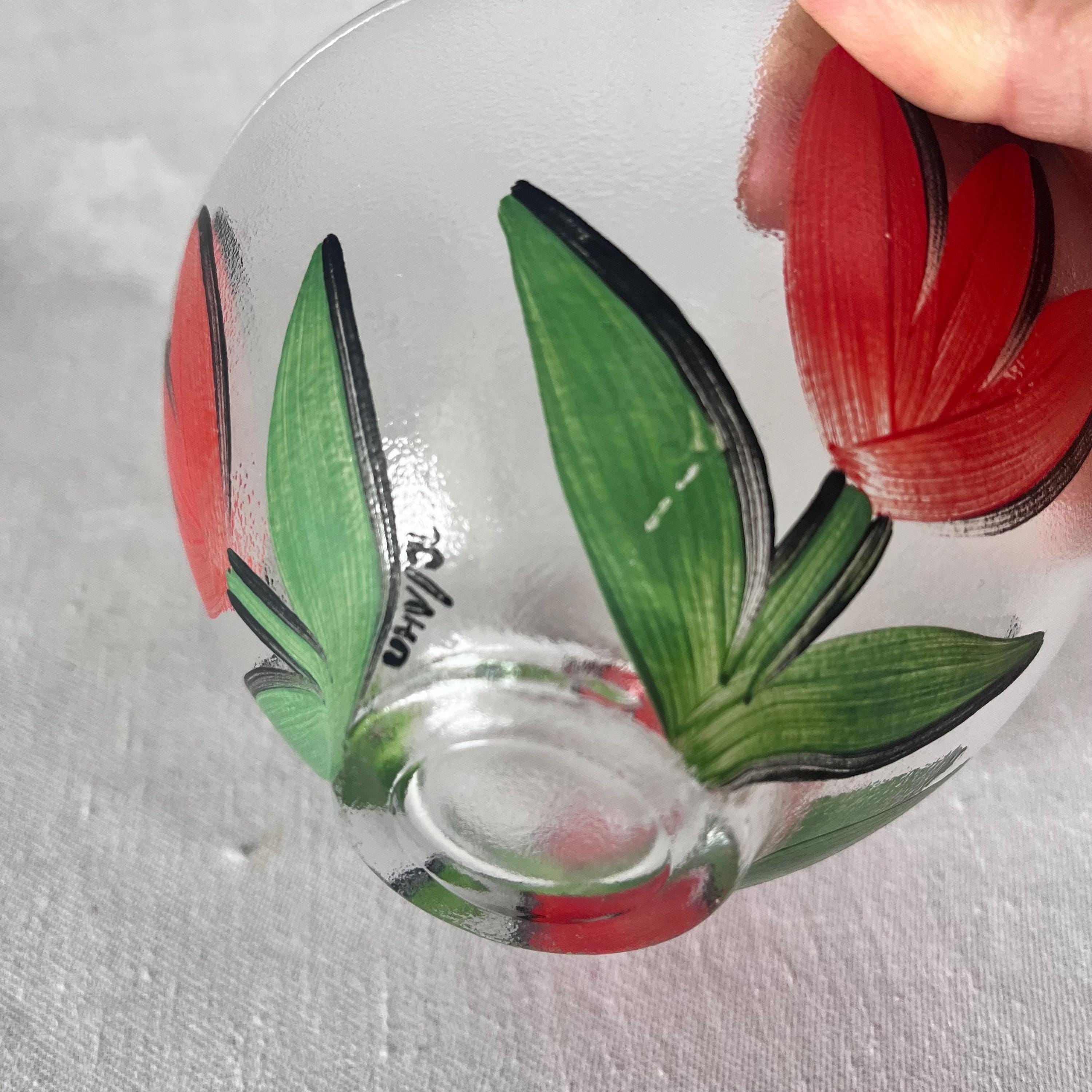 Vintage Ulrika Hydman Vallien Hand Painted Floral Glass Bowl, Red