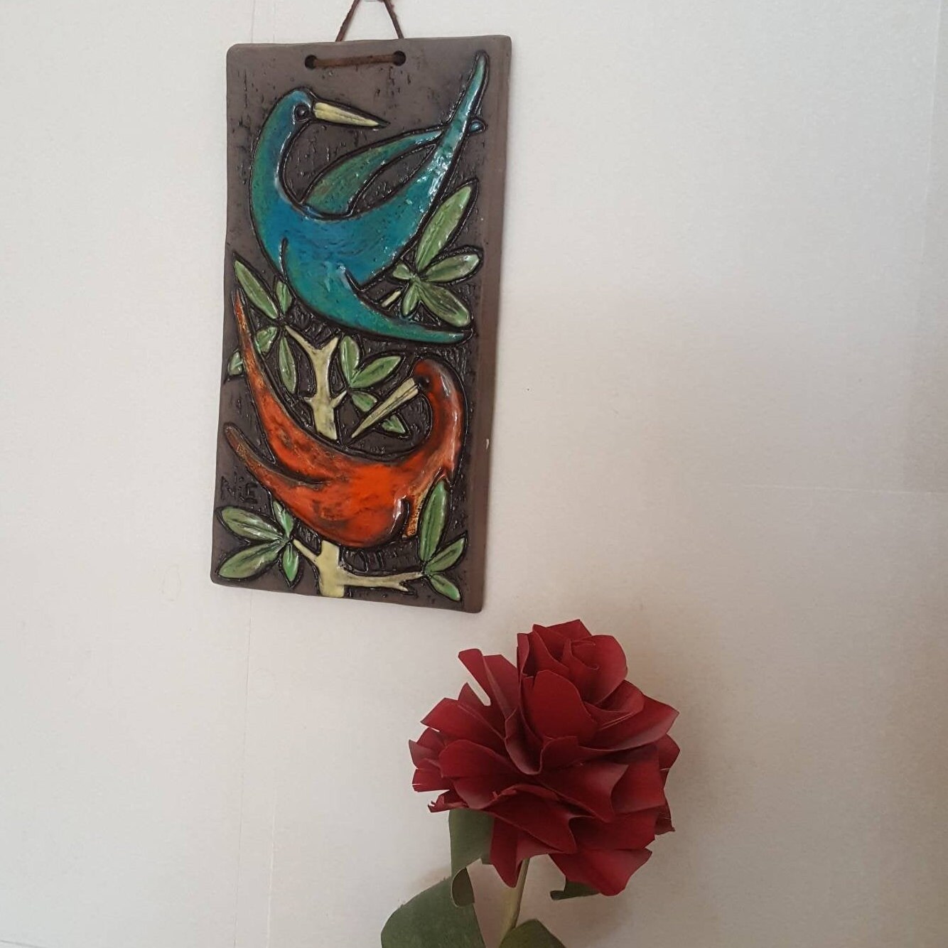 Midcentury Vintage Ceramic Wall Hanging With Two Fantasy Etsy