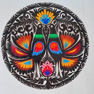 Ritagli di carta polacchi. Colombe. Immagine di carta. Graffetta colorata. Prodotto in Polonia. Mai realizzato per incorniciare un'immagine. Wycinanka Iowicka, anni '70.