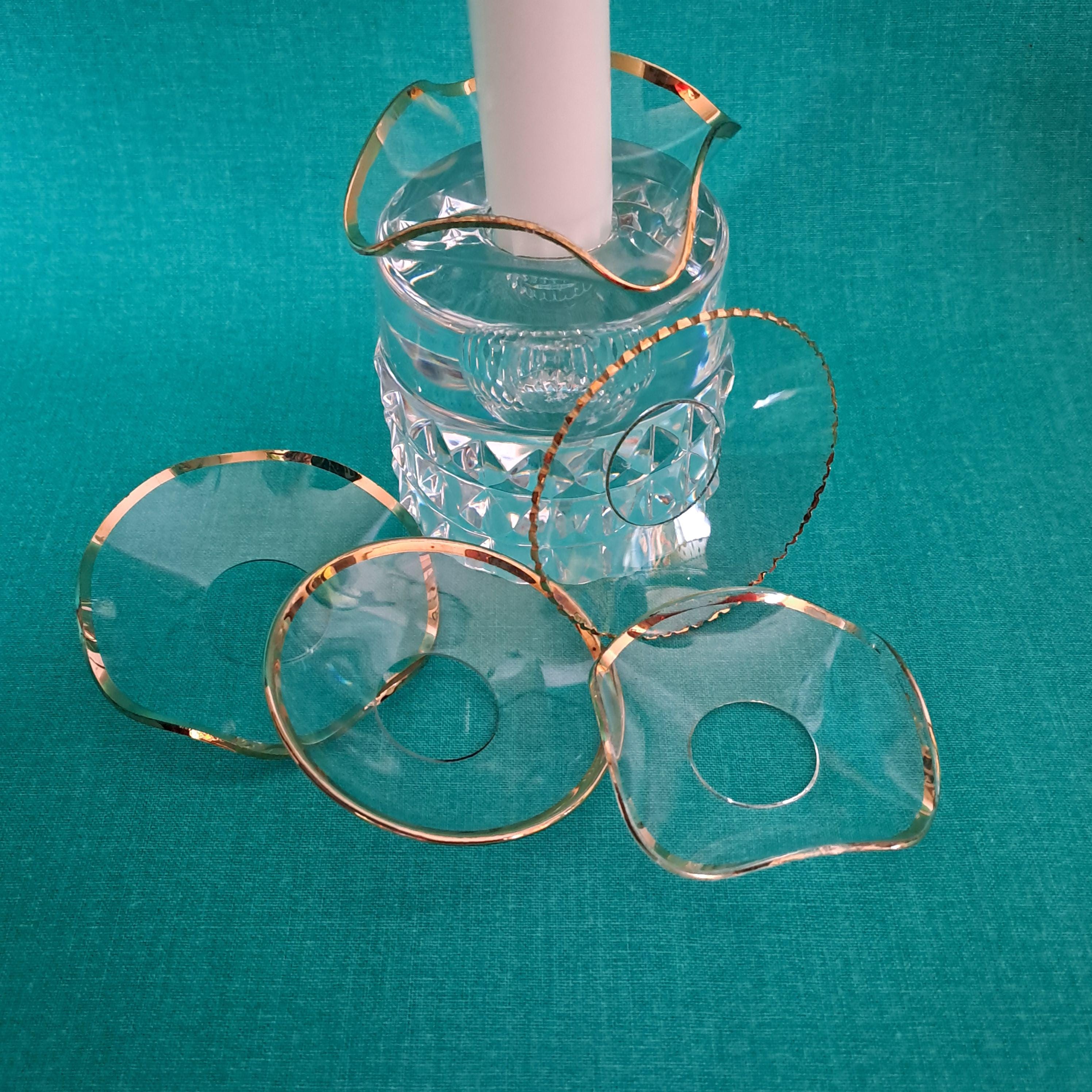 Vintage Gold Rim Glass Bobeches, Mismatched Candle Drip Guards, Set of ...