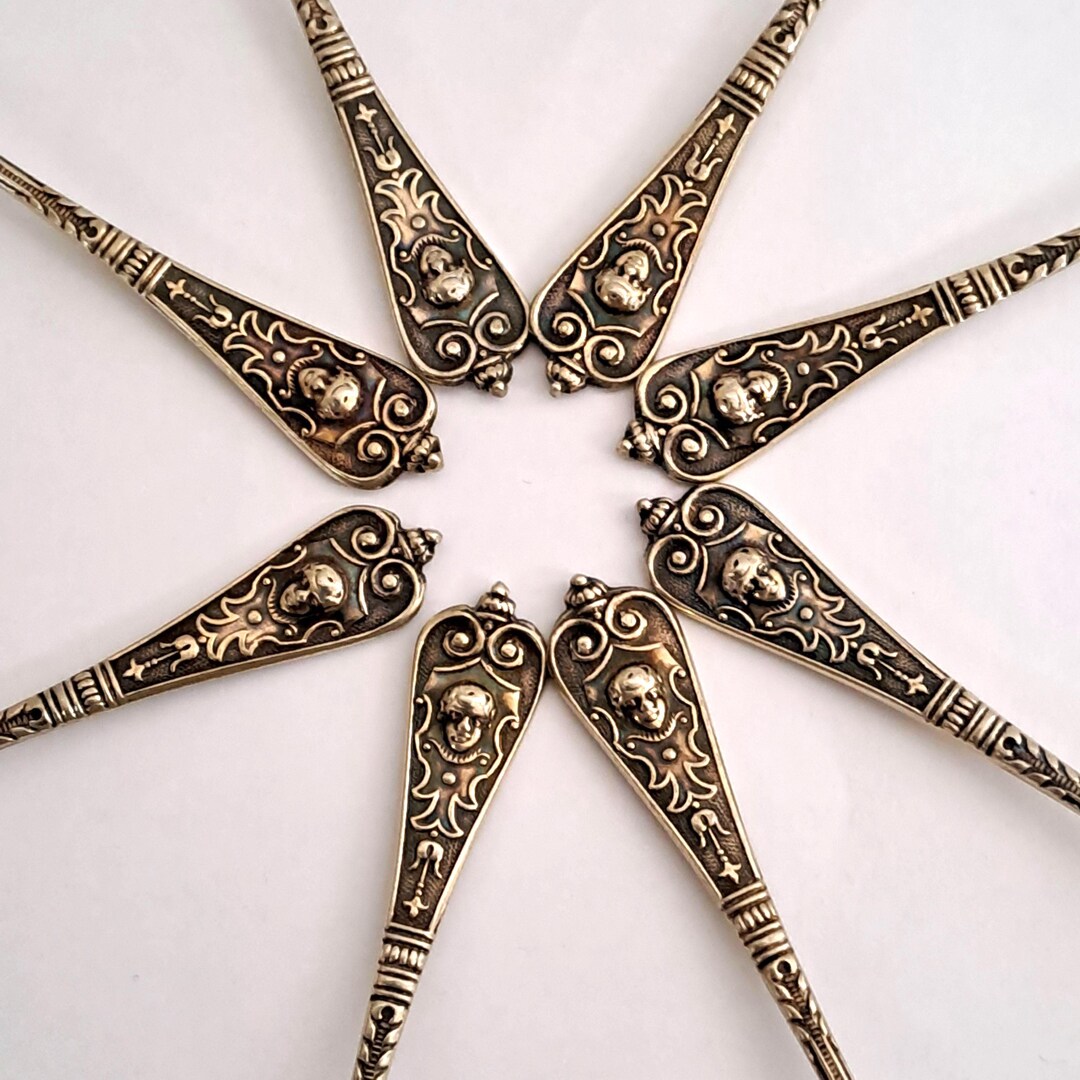 8 Gold Plated Coffee Spoons. Intricate Pattern on Both Sides. Sweden ...