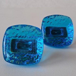 2 Glass and Brass Cabinet Knobs. Furniture Knobs. Turquoise Glass. Door Knobs. Square Shape. 1960s. Sweden.