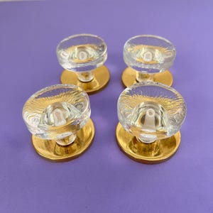 Clear All Glass Furniture Knobs. Door Knobs with Brass Back Plate. 1960s. Interior Decor. Swedish. Drawer Pulls.