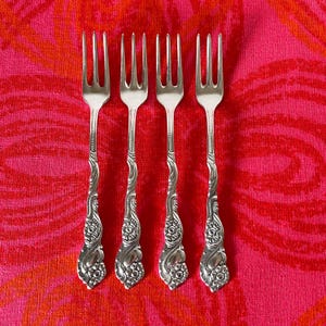4 Swedish Vintage Silver Plated Small Serving Forks, "Amsterdam" Made by Nils Johan 1950s.