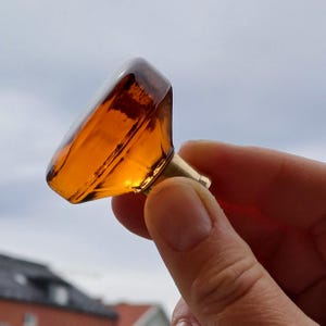 Glass and Brass Cabinet Knobs, Vintage Amber Glass, Swedish Made. 1960s. Stripe Patterned.